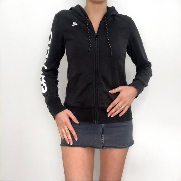 Black adidas spell out hoodie sports jacket, size S 🔥 - Picture 2 of 5